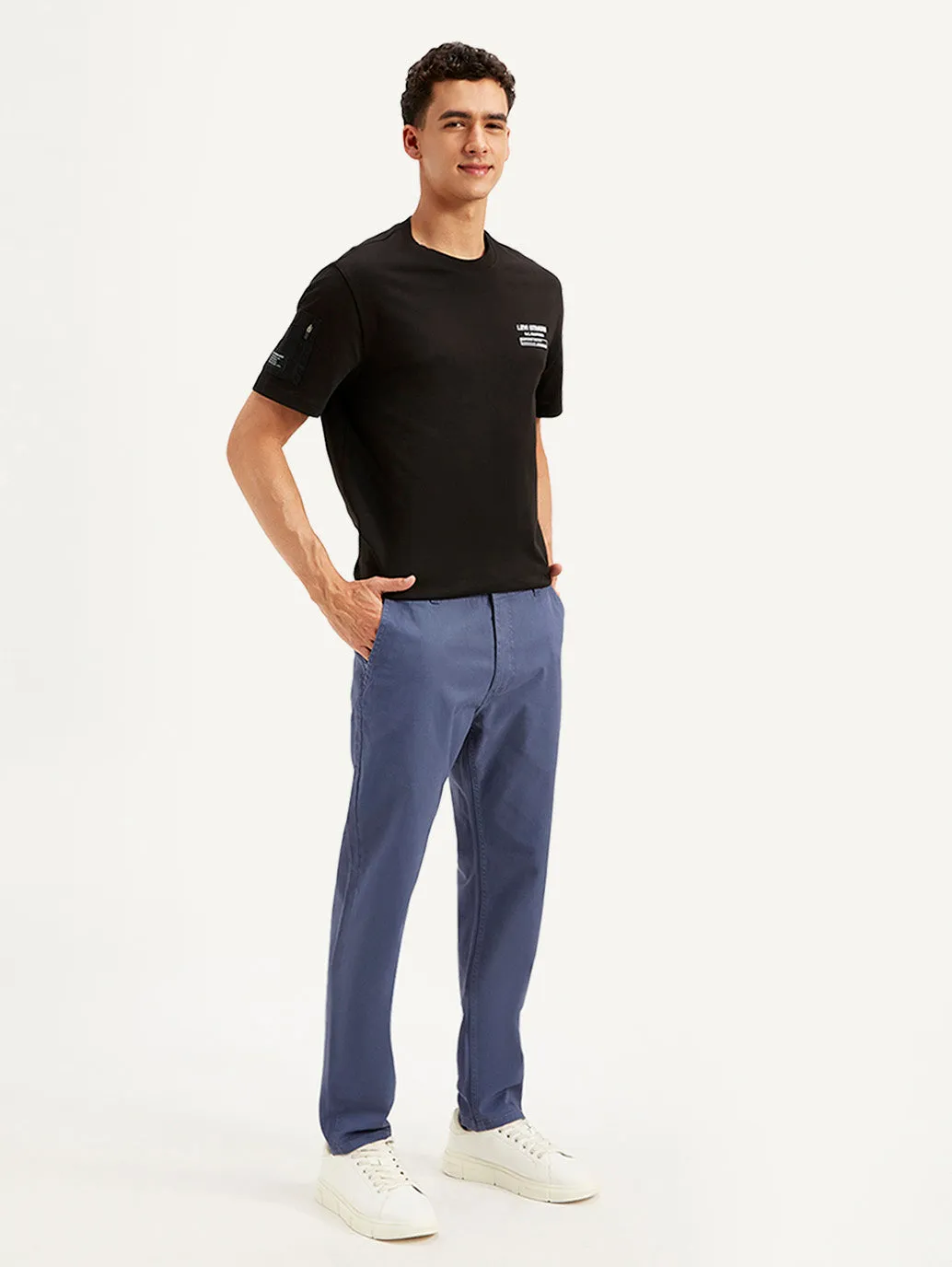 Men's Greyish Blue Tapered Chinos