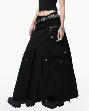 Metal Button Pockets Maxi Cargo Skirt