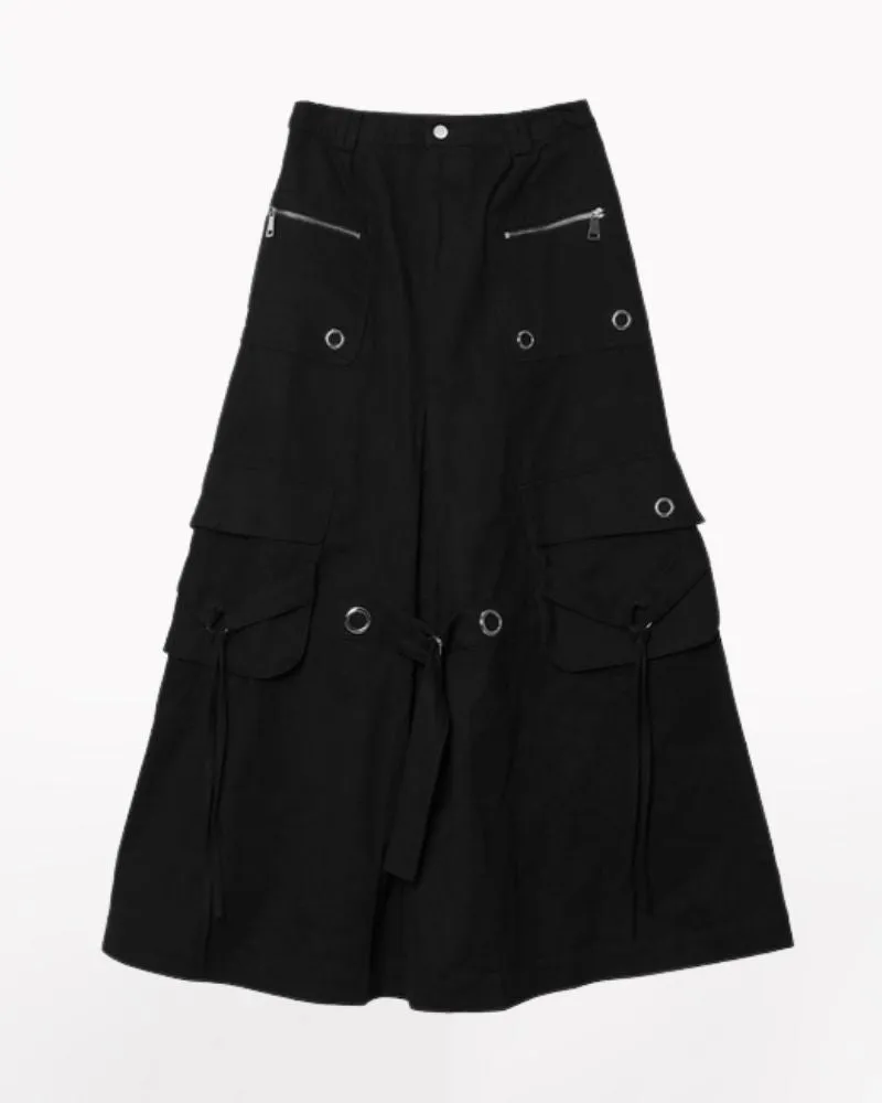 Metal Button Pockets Maxi Cargo Skirt