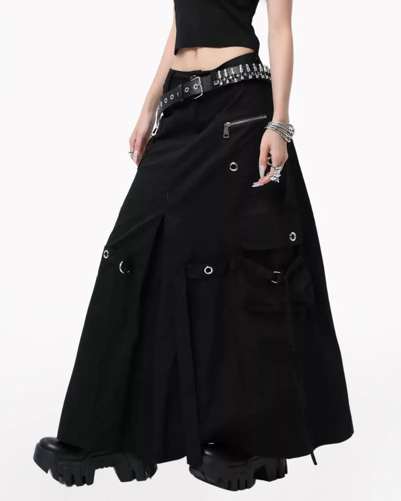 Metal Button Pockets Maxi Cargo Skirt