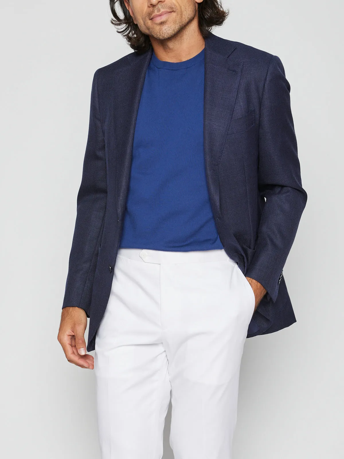 Mixed Blue Micro Basketweave Blazer
