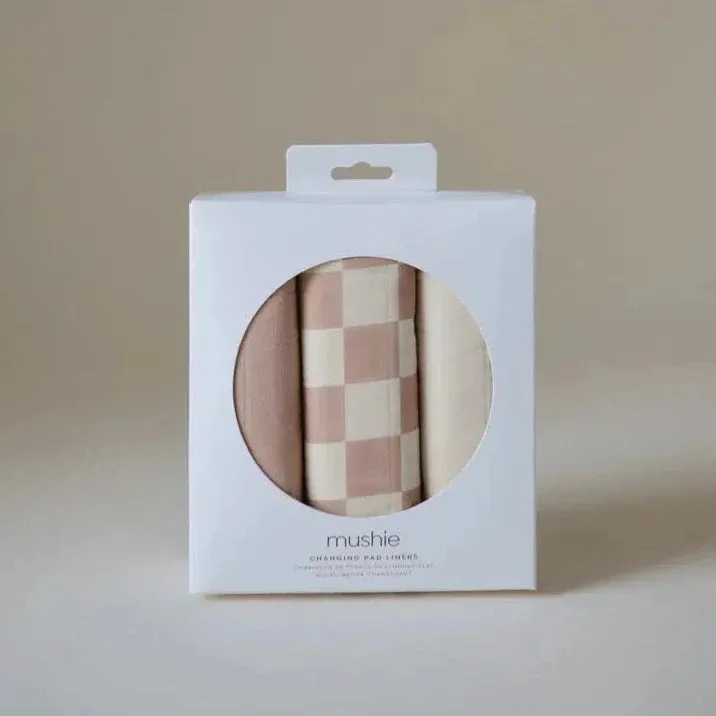 Mushie - Organic Cotton Changing Pad Liner 3-Pack - Check Combo