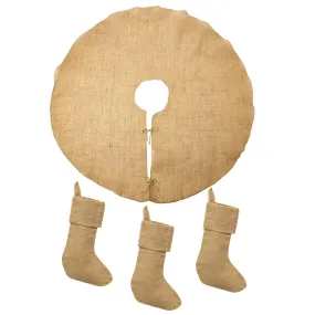 Natural Burlap Tree Skirt   Stockings Christmas Bundle Decor, 4-Piece