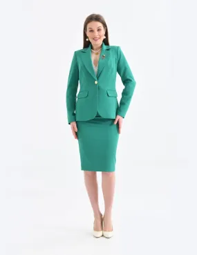 NDL Women Green Women's Suit with Brooch Detail Skirt - Bourges
