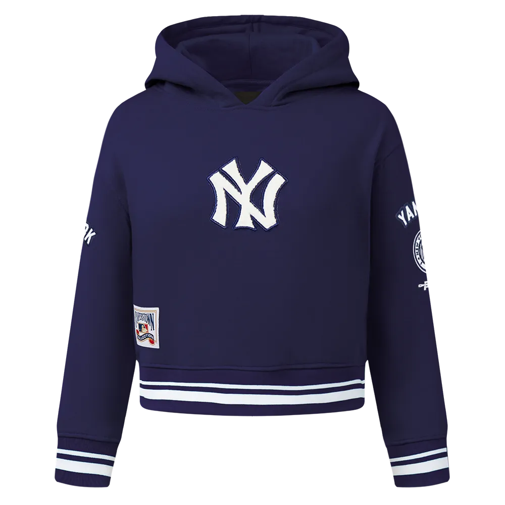 NEW YORK YANKEES RETRO CLASSIC TODDLER GIRLS RIB FLC PO HOODIE (MIDNIGHT NAVY)