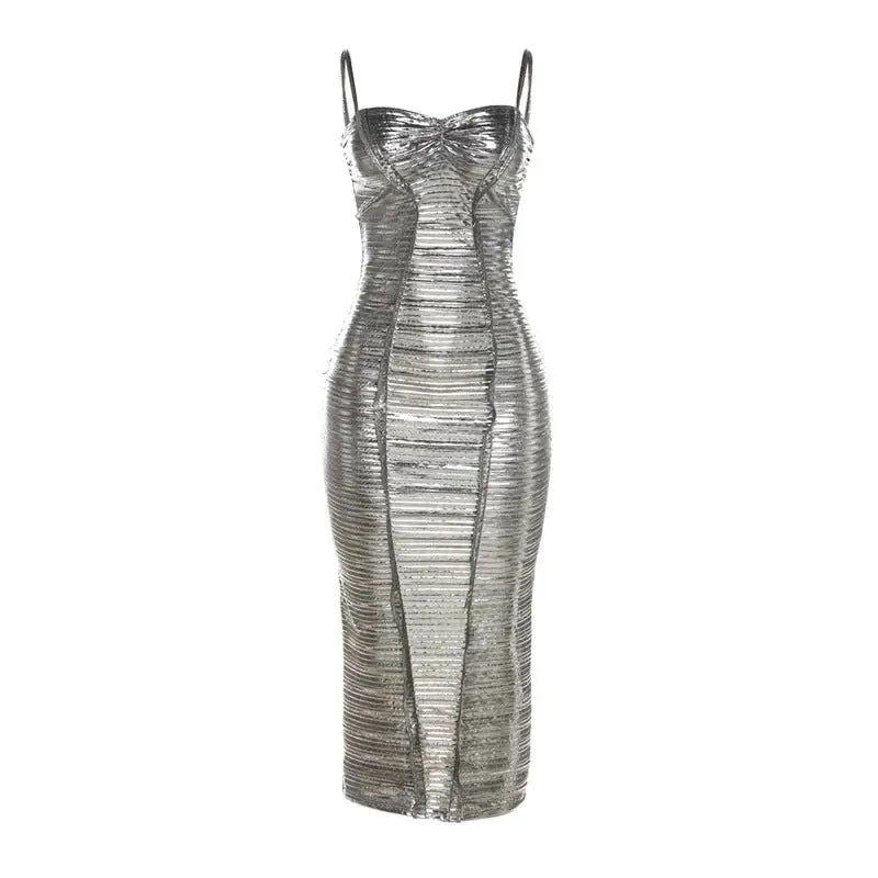 No Ceilings Metallic Midi Dress