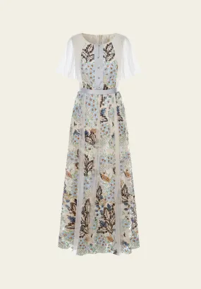 Panelled Cape-detail Embellished Mesh Dress