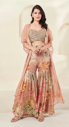 Peach Printed Cape Set