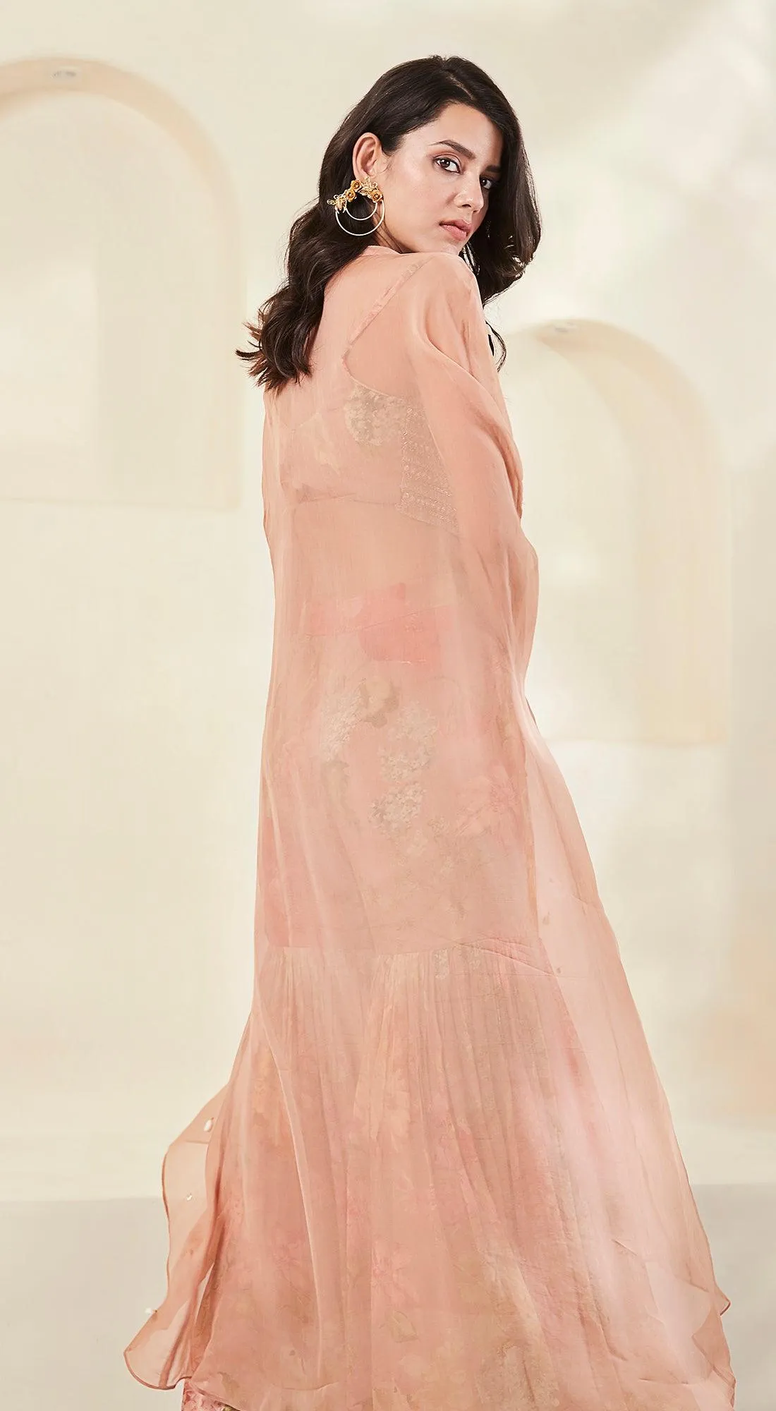 Peach Printed Cape Set
