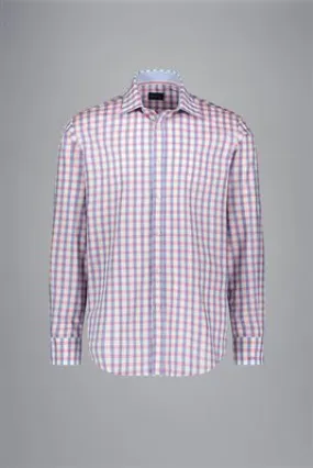 Pink and Blue Tartan Check Casual Twill Shirt - PAUL & SHARK