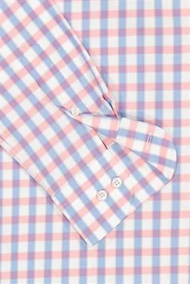 Pink and Blue Tartan Check Casual Twill Shirt - PAUL & SHARK