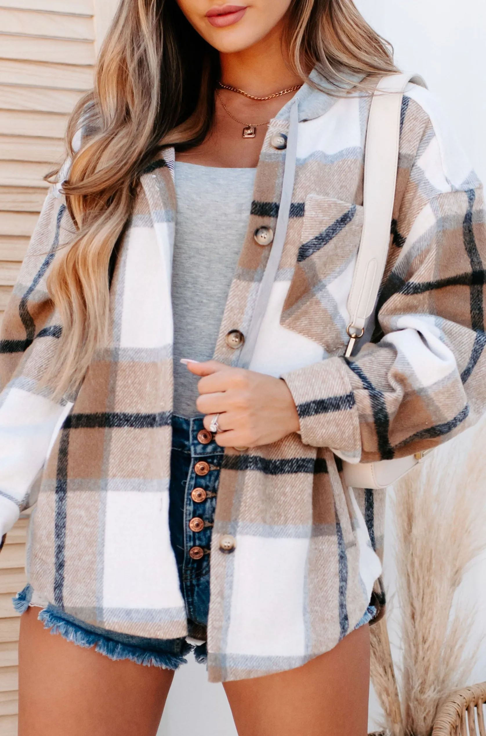 Plaid To Be Here Hooded Shacket (Mocha Mix)