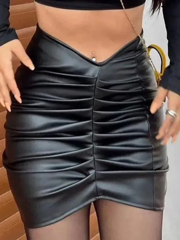 Pleated PU Leather Mini Skirt