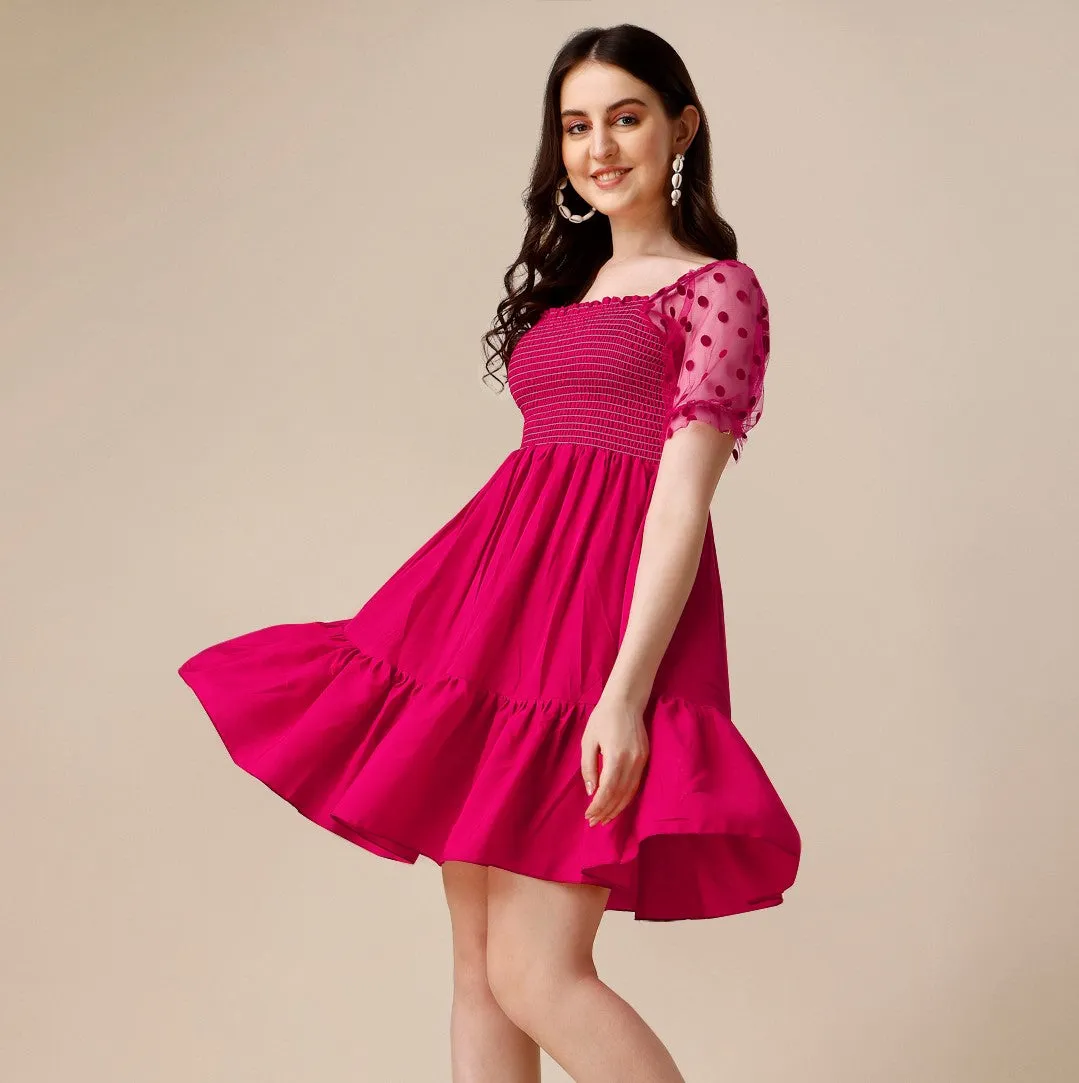 Pretty Pink Crepe Fit & Flare Mini Dress
