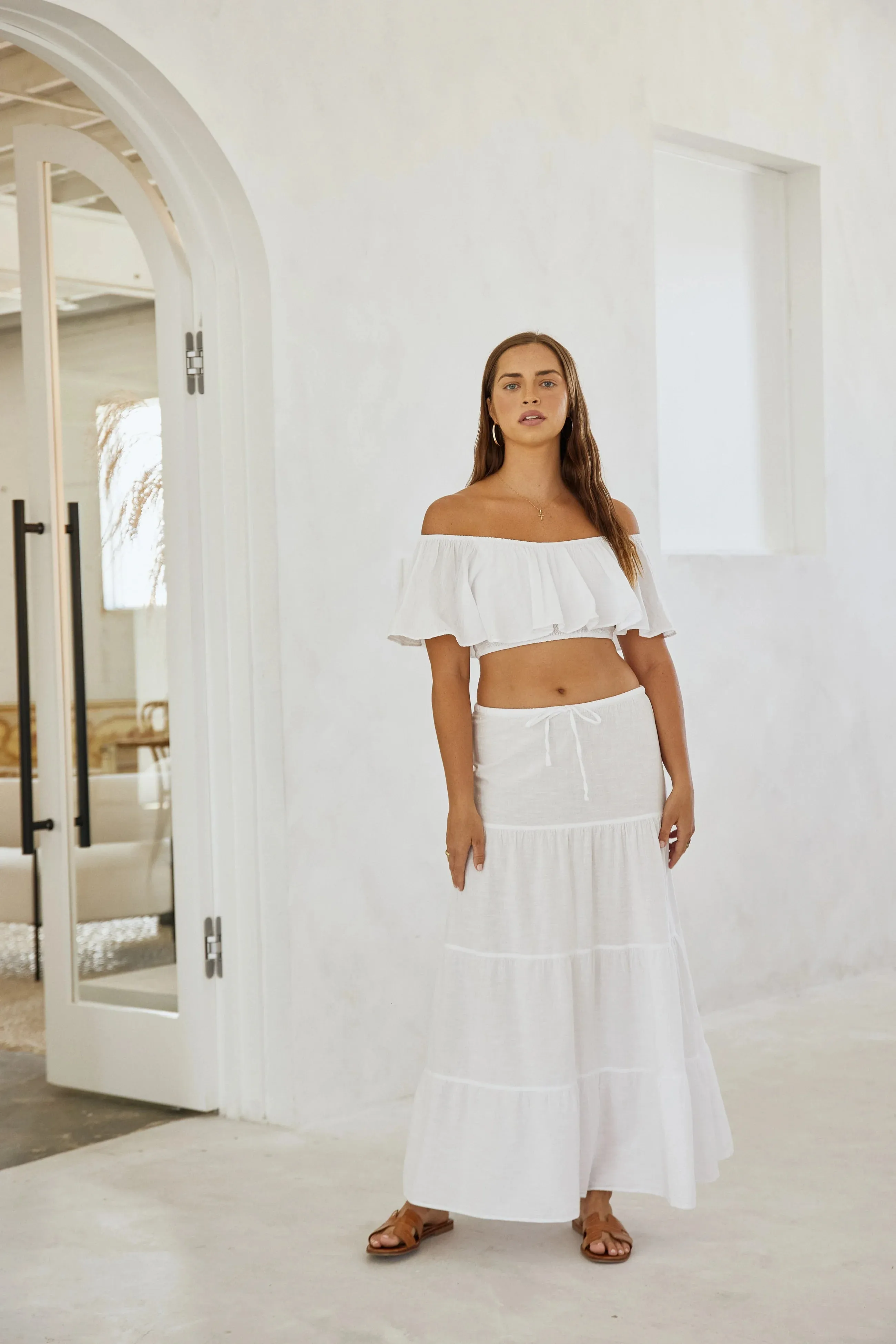 "The Sea Bright" White Long Flare Maxi Skirt