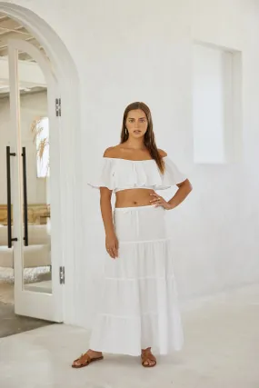 "The Sea Bright" White Long Flare Maxi Skirt