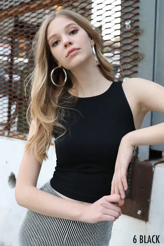 Ribbed Highneck Tank - Black
