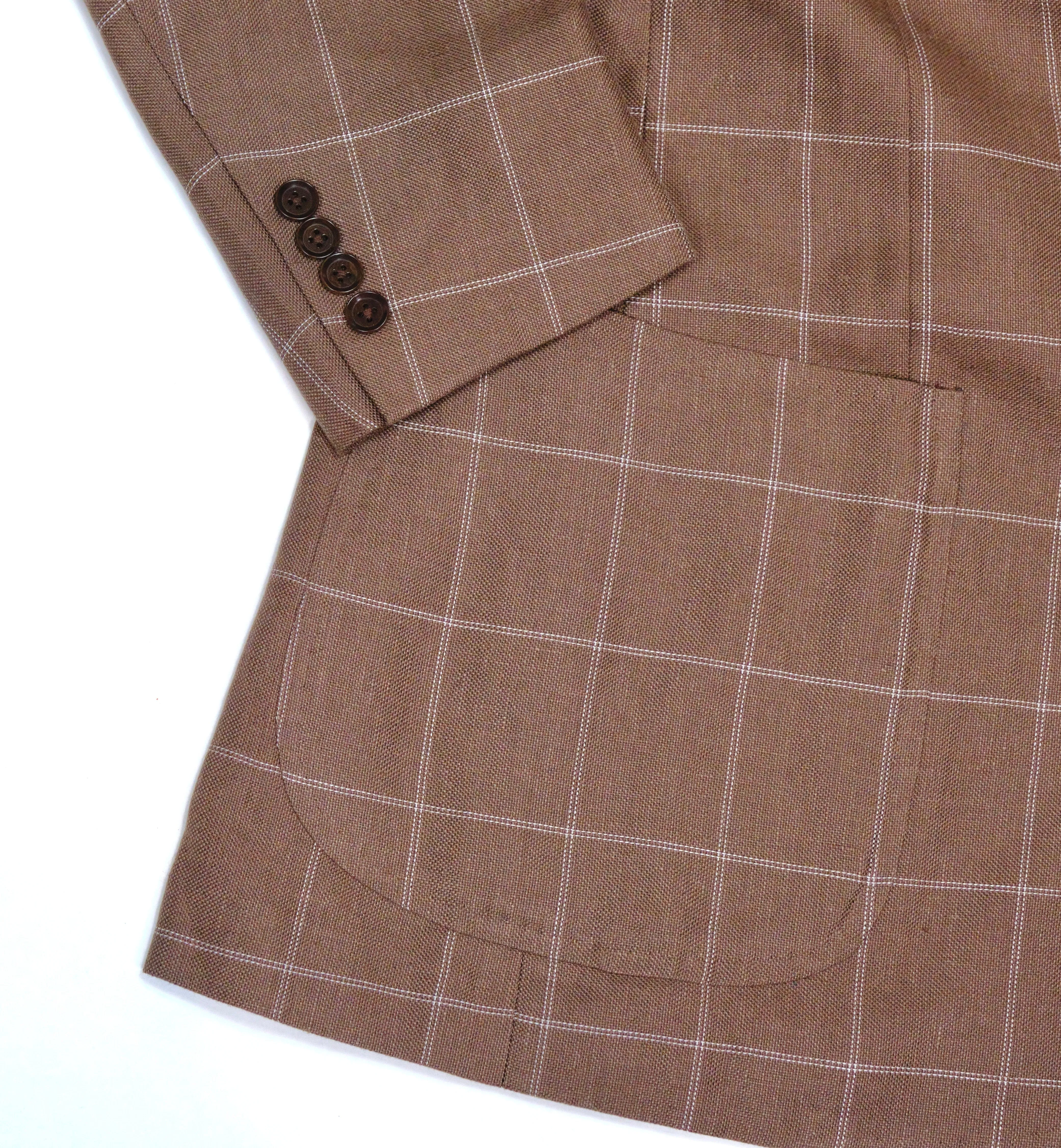Ring Jacket - Brown Windowpane Linen/Cotton Sports Jacket 50