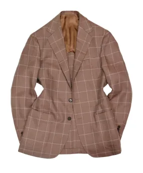 Ring Jacket - Brown Windowpane Linen/Cotton Sports Jacket 50