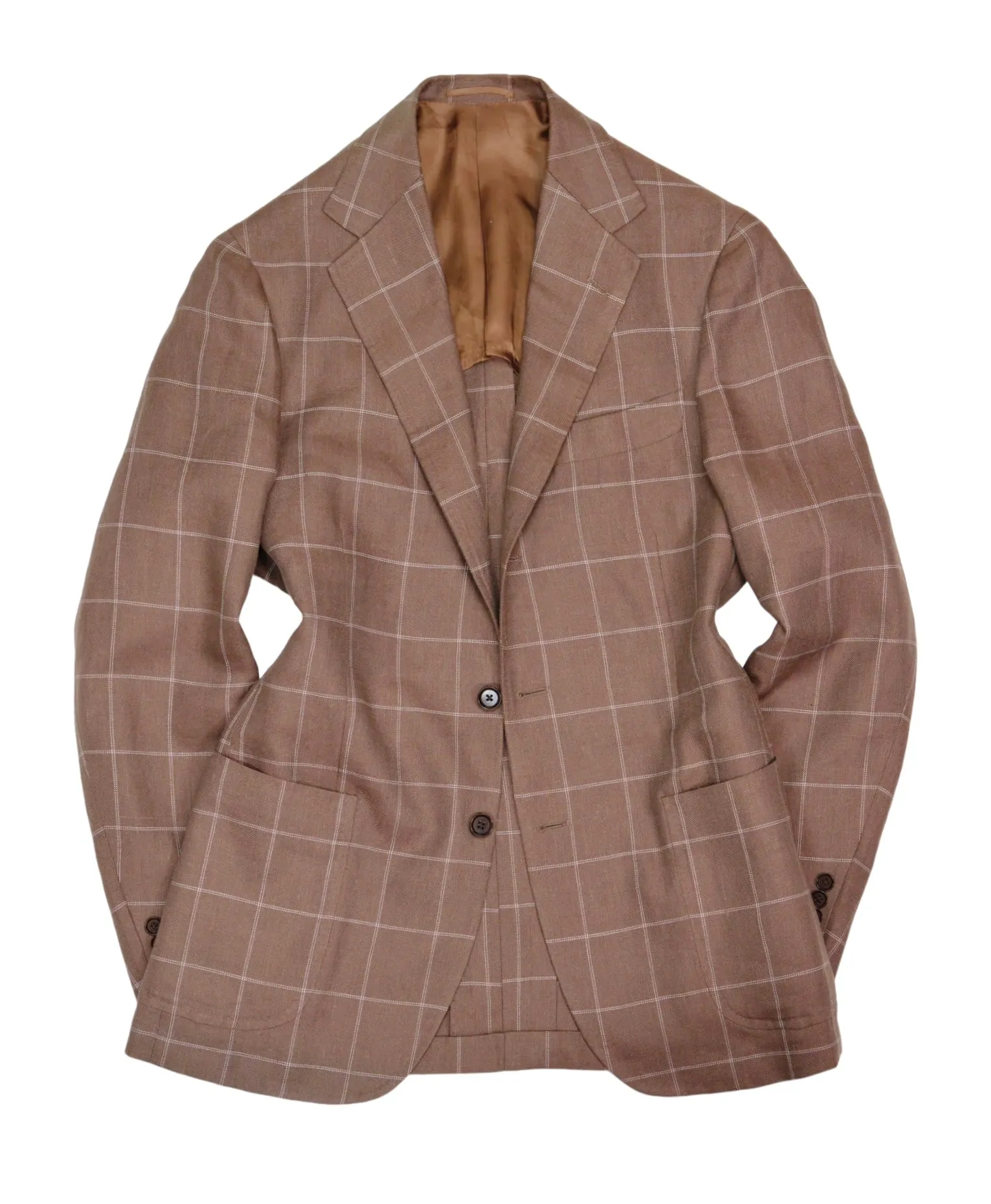 Ring Jacket - Brown Windowpane Linen/Cotton Sports Jacket 50