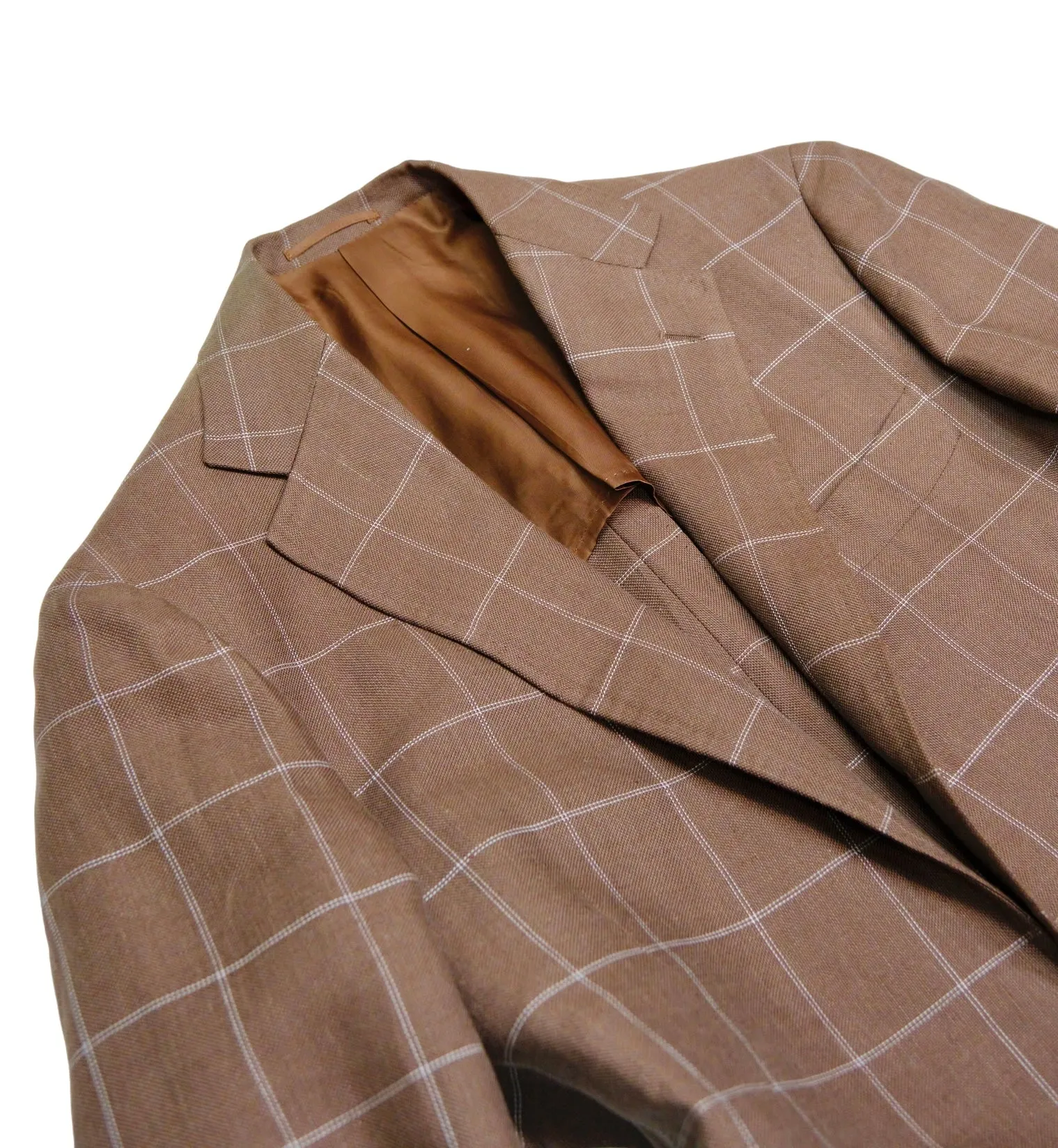 Ring Jacket - Brown Windowpane Linen/Cotton Sports Jacket 50