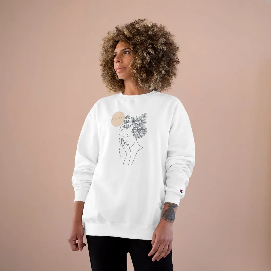 Rooted/Ephesians 3:17-19 Girl and flower Minimalist Champion Sweatshirt
