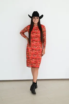 RTS TH1301 RED WESTERN MESH ALINE DRESS (7)
