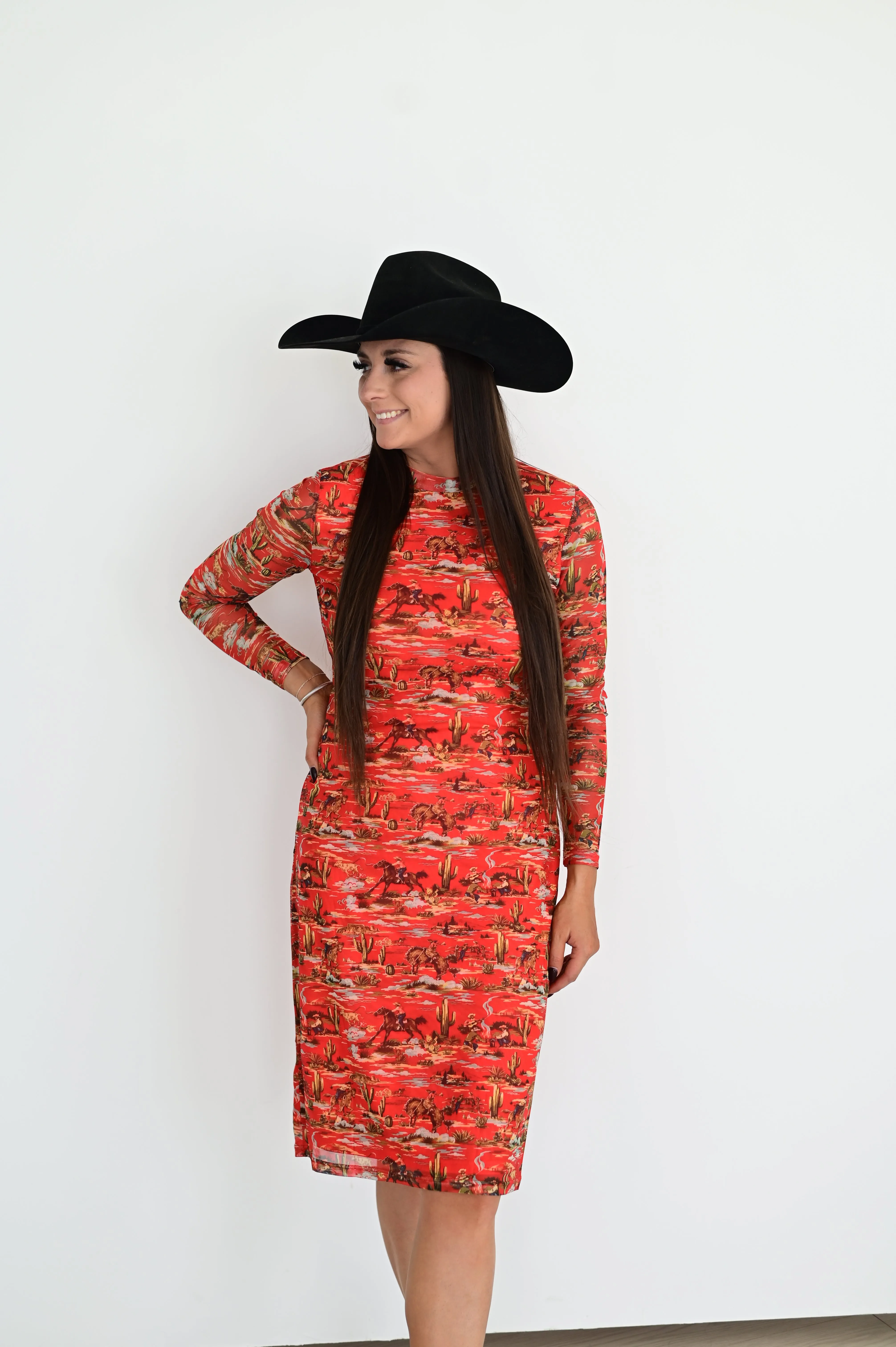 RTS TH1301 RED WESTERN MESH ALINE DRESS (7)