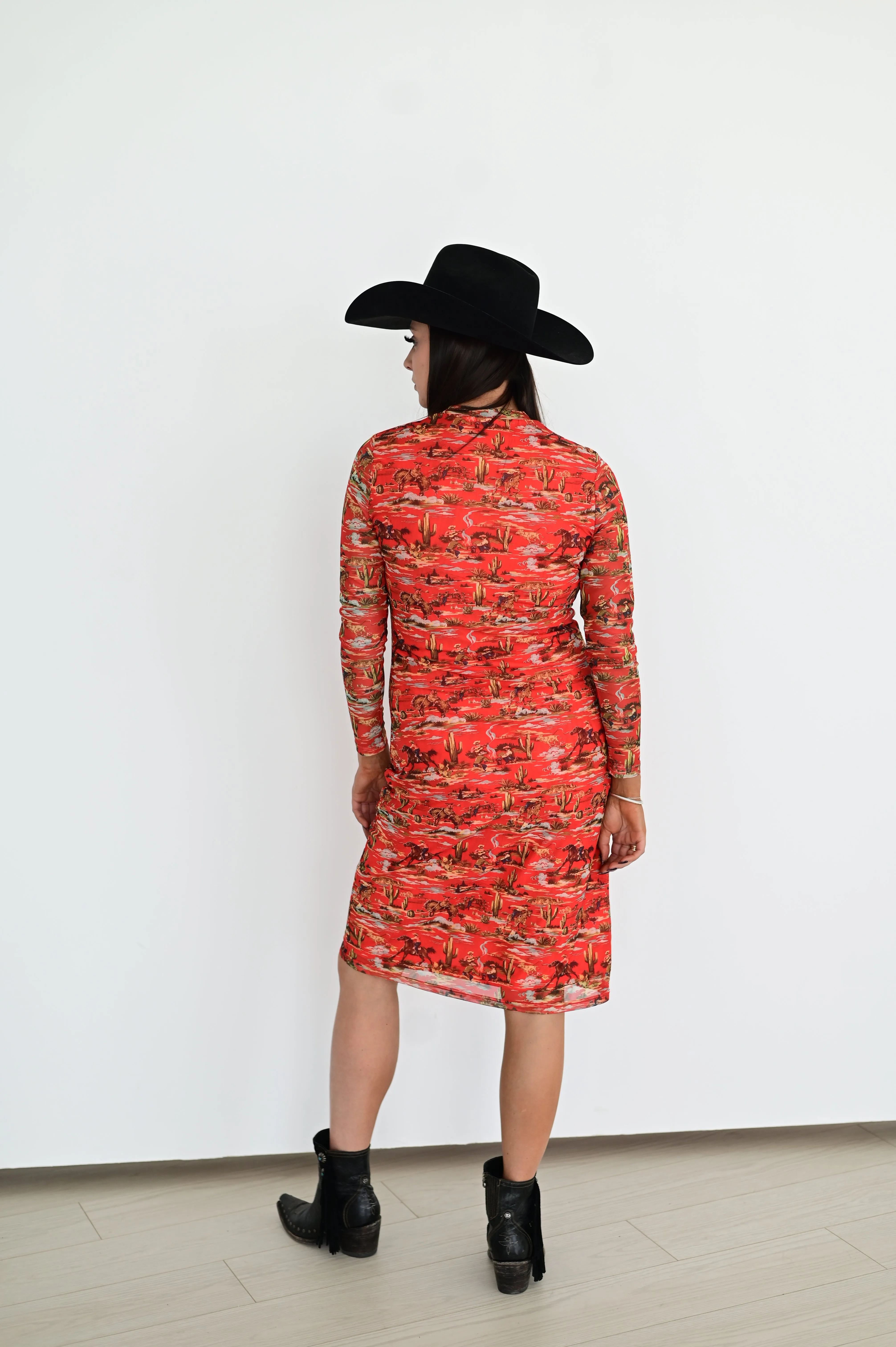 RTS TH1301 RED WESTERN MESH ALINE DRESS (7)