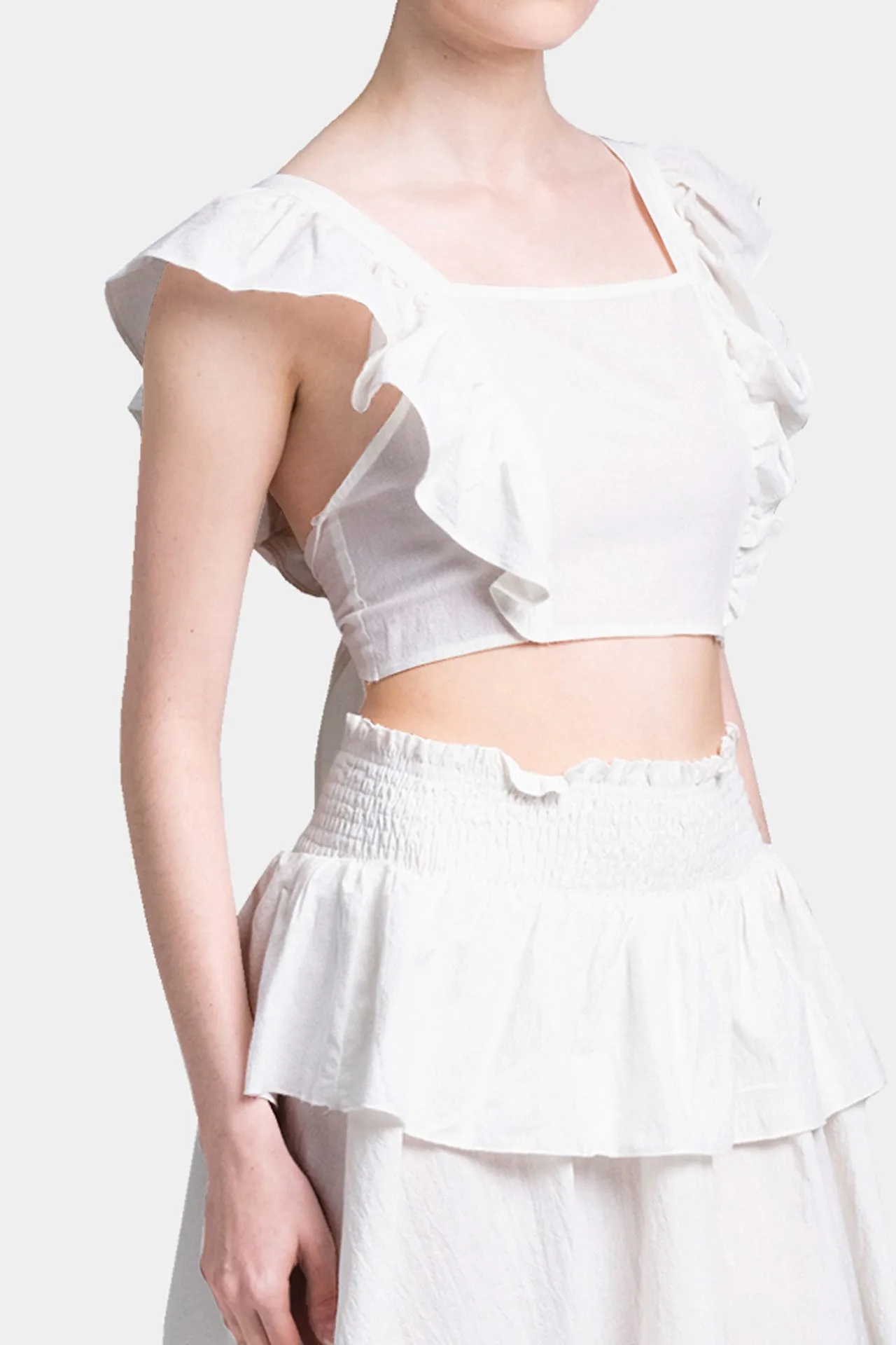 Ruffle Sleeve Cotton Crop Top