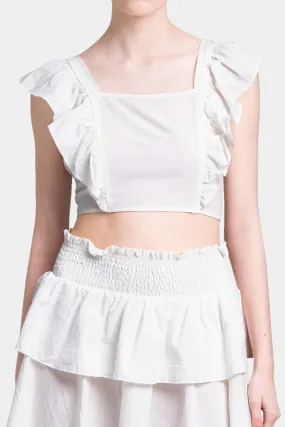 Ruffle Sleeve Cotton Crop Top