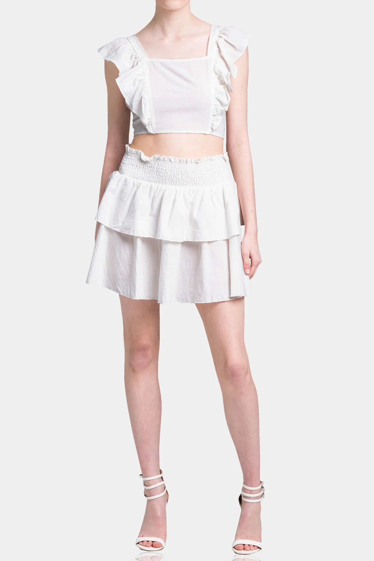 Ruffle Sleeve Cotton Crop Top