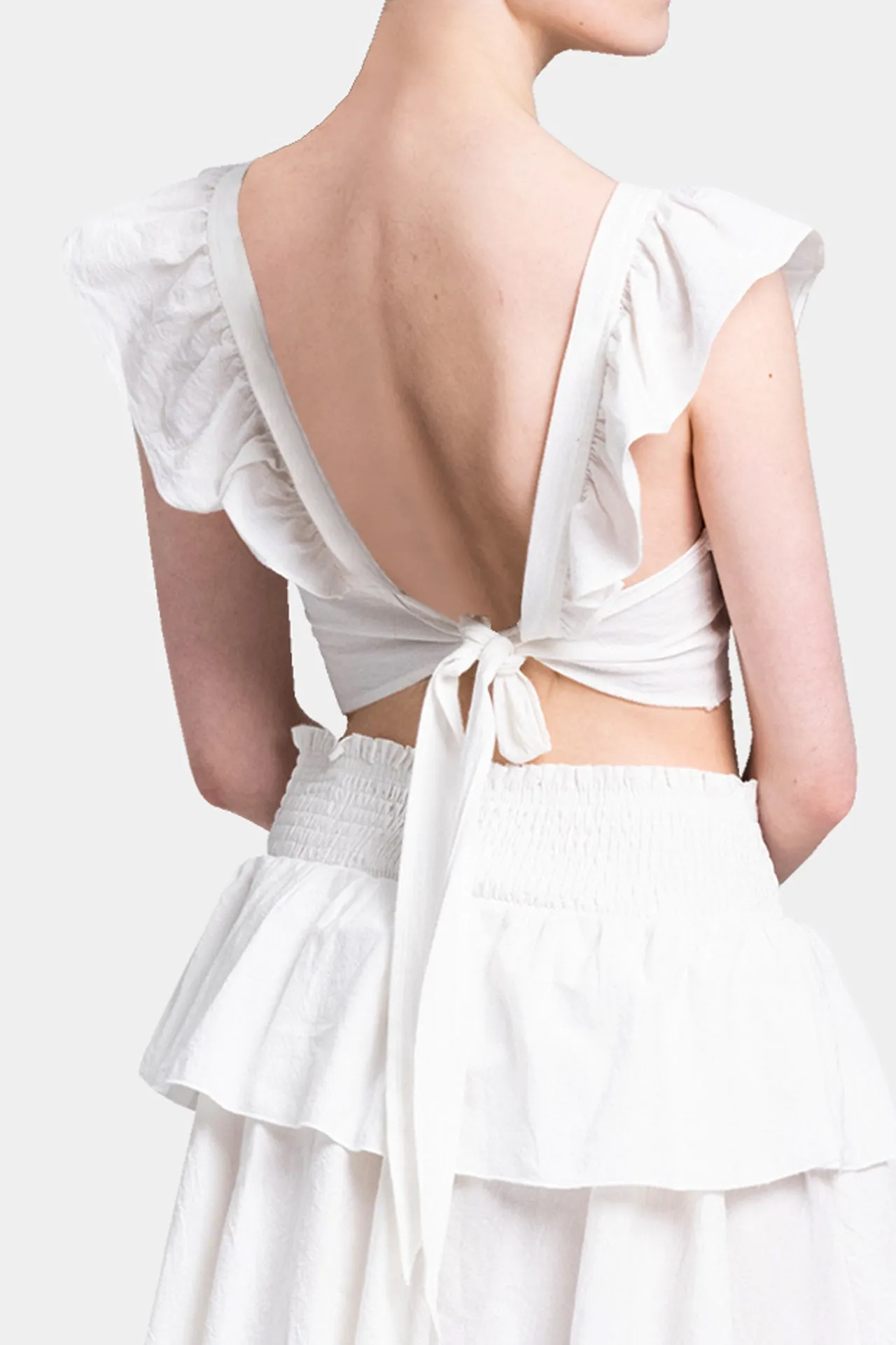 Ruffle Sleeve Cotton Crop Top