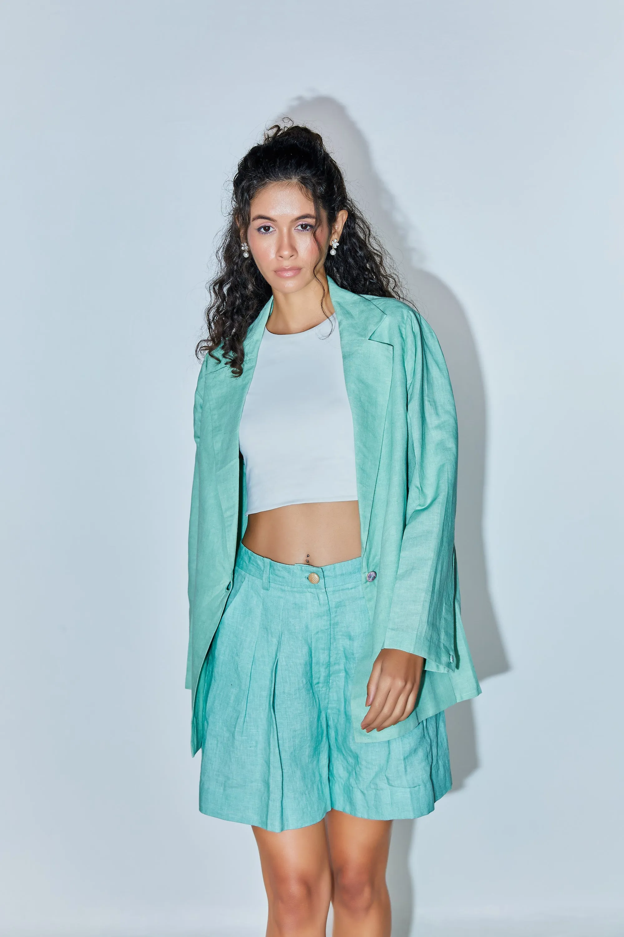 Sage Green Shacket and Shorts Set