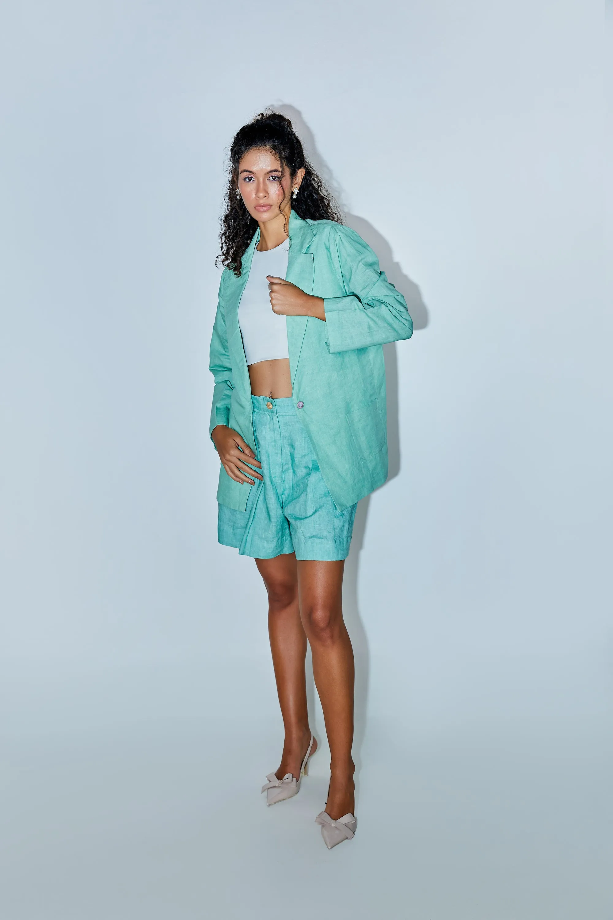 Sage Green Shacket and Shorts Set