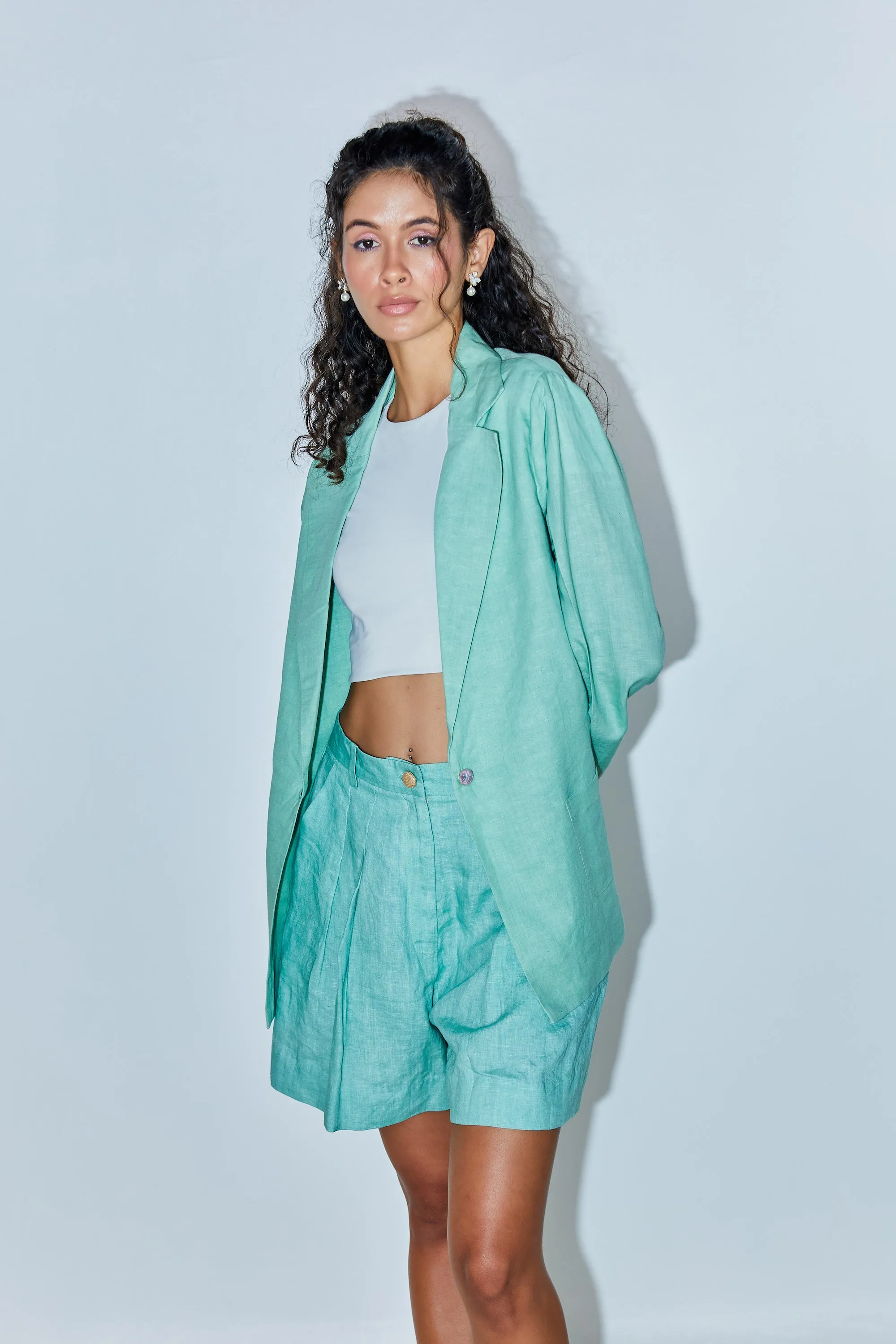 Sage Green Shacket and Shorts Set