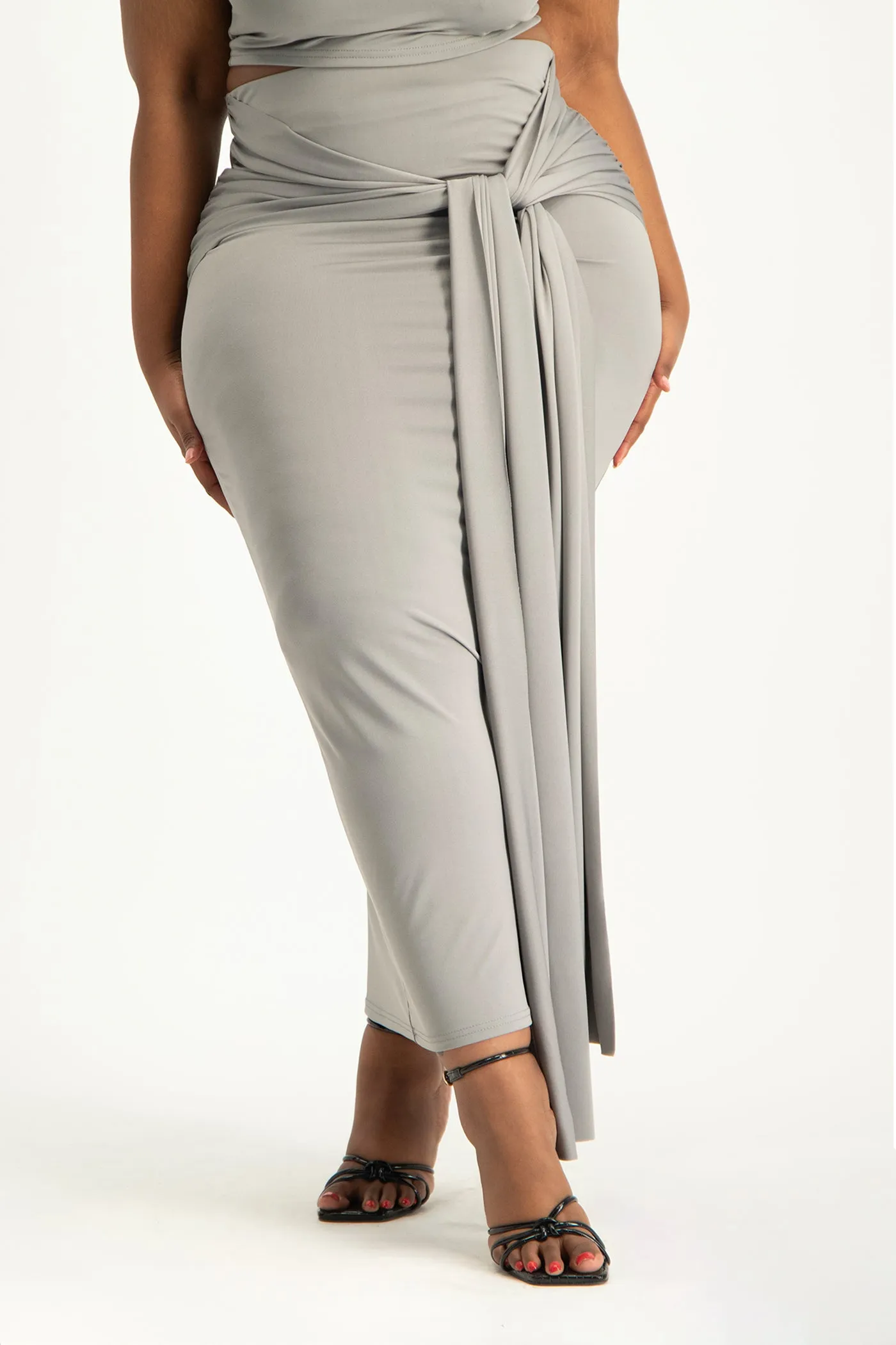 Savannah Wrap Tie Detail Skirt - Grey