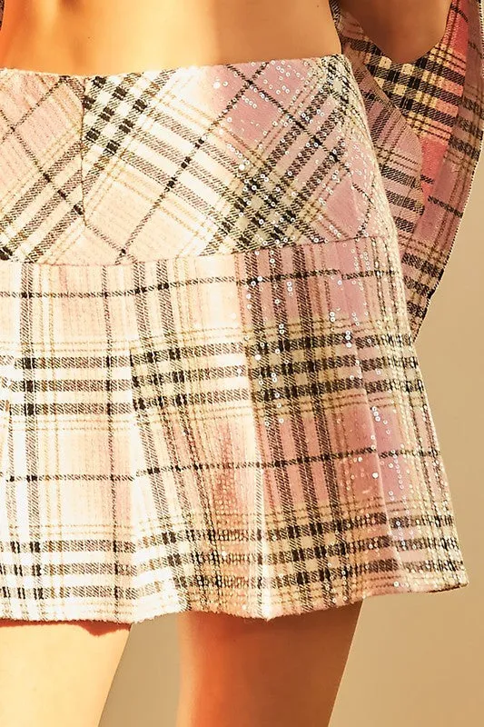 sequin plaid tennis skirt