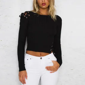 Side Bandage Round Neck Short Knitting Sweaters