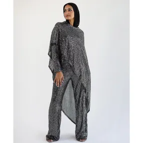 Silver sequined cape jumpsuit