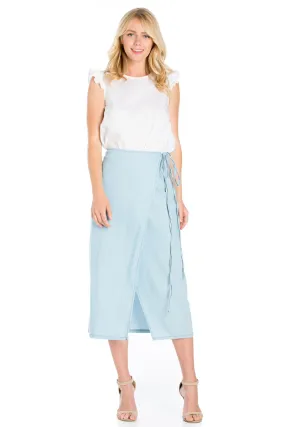 SK9020- Light Wash High Waisted Wrap Maxi Skirt