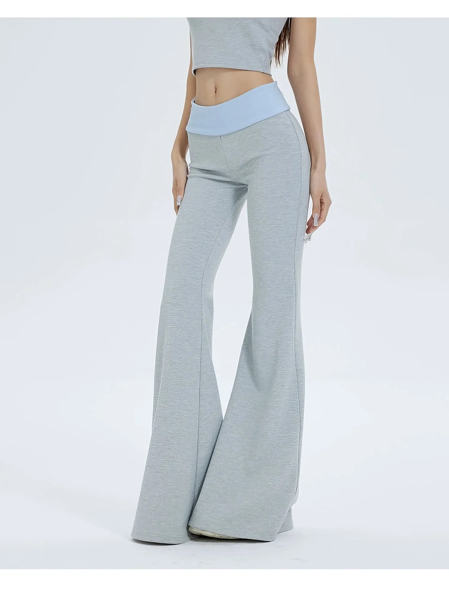 Sleeveless Crop Top and Color-Block Waistband Flare Pants Set