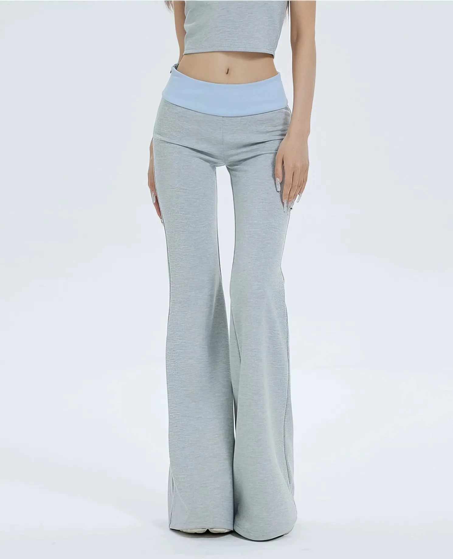Sleeveless Crop Top and Color-Block Waistband Flare Pants Set