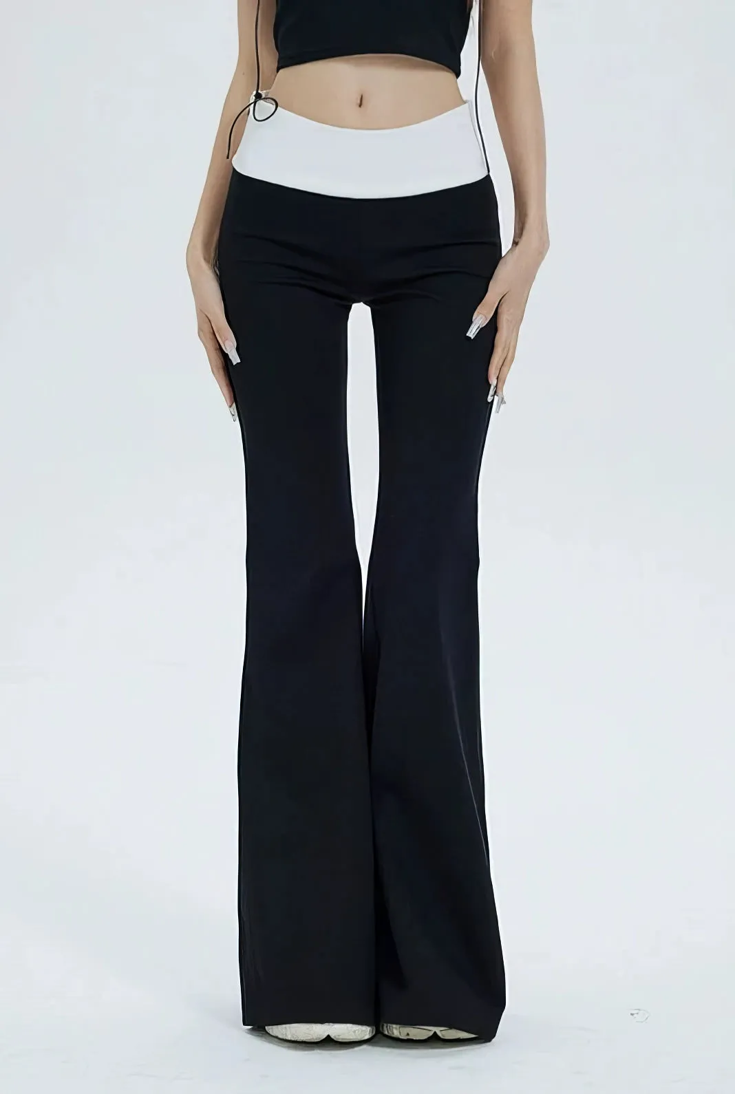 Sleeveless Crop Top and Color-Block Waistband Flare Pants Set