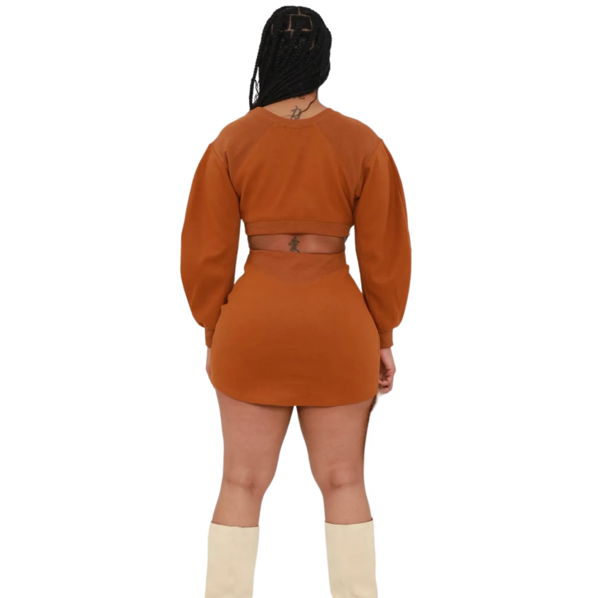 SNOB Short Mini Mid Ling Sleeve Dress- Camel