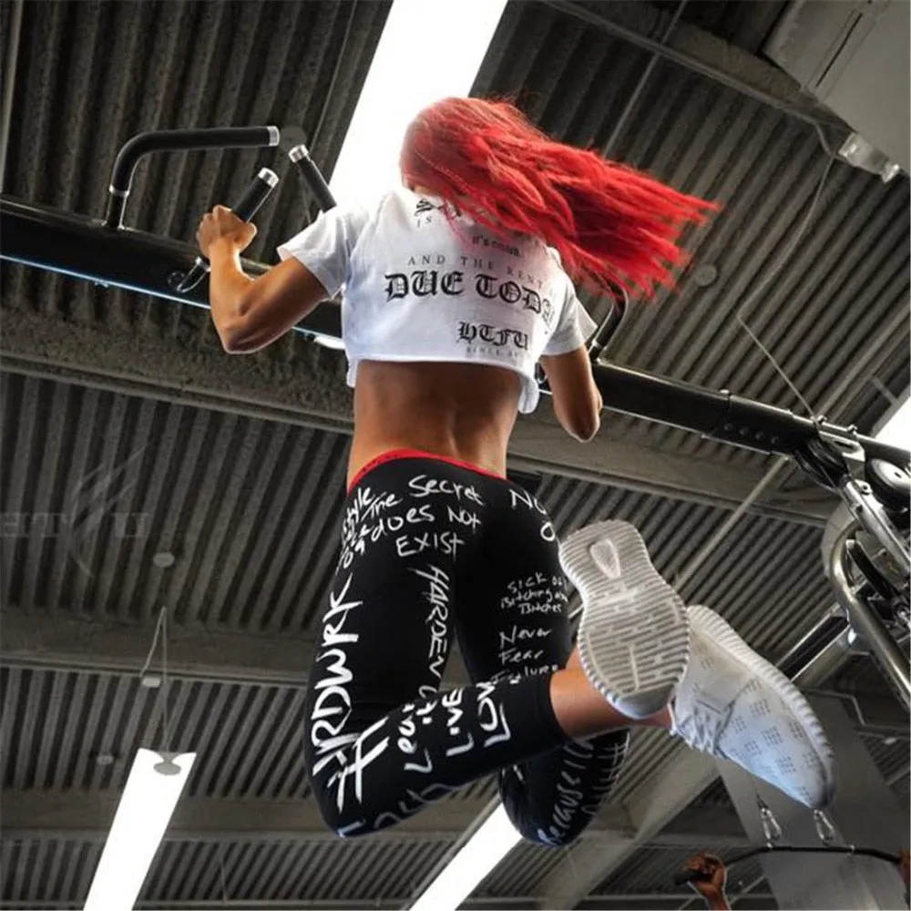 Sports High Waist Letter Print Skinny Leggings Pants