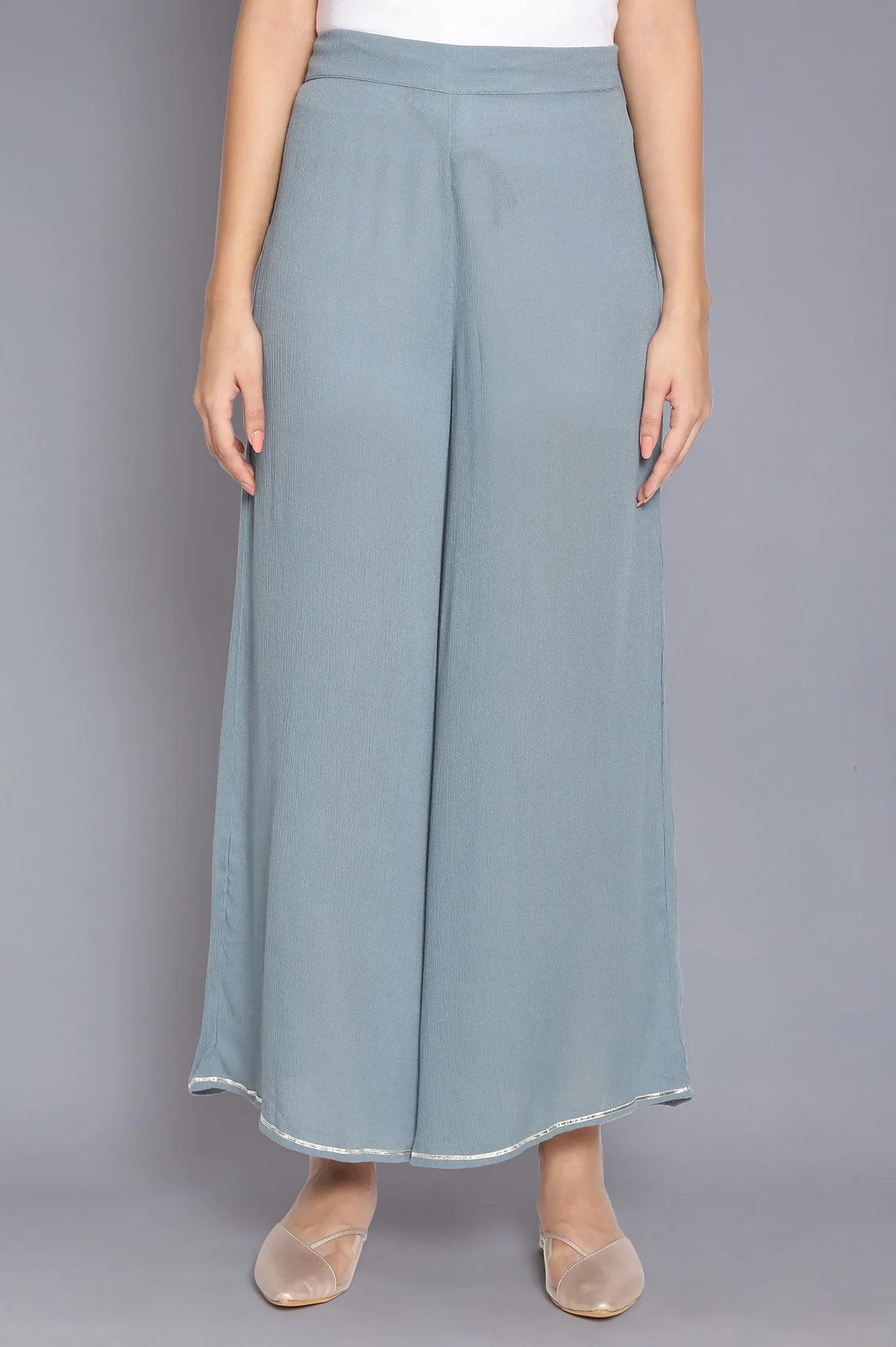 Stone Blue Crinkled Flared Pants