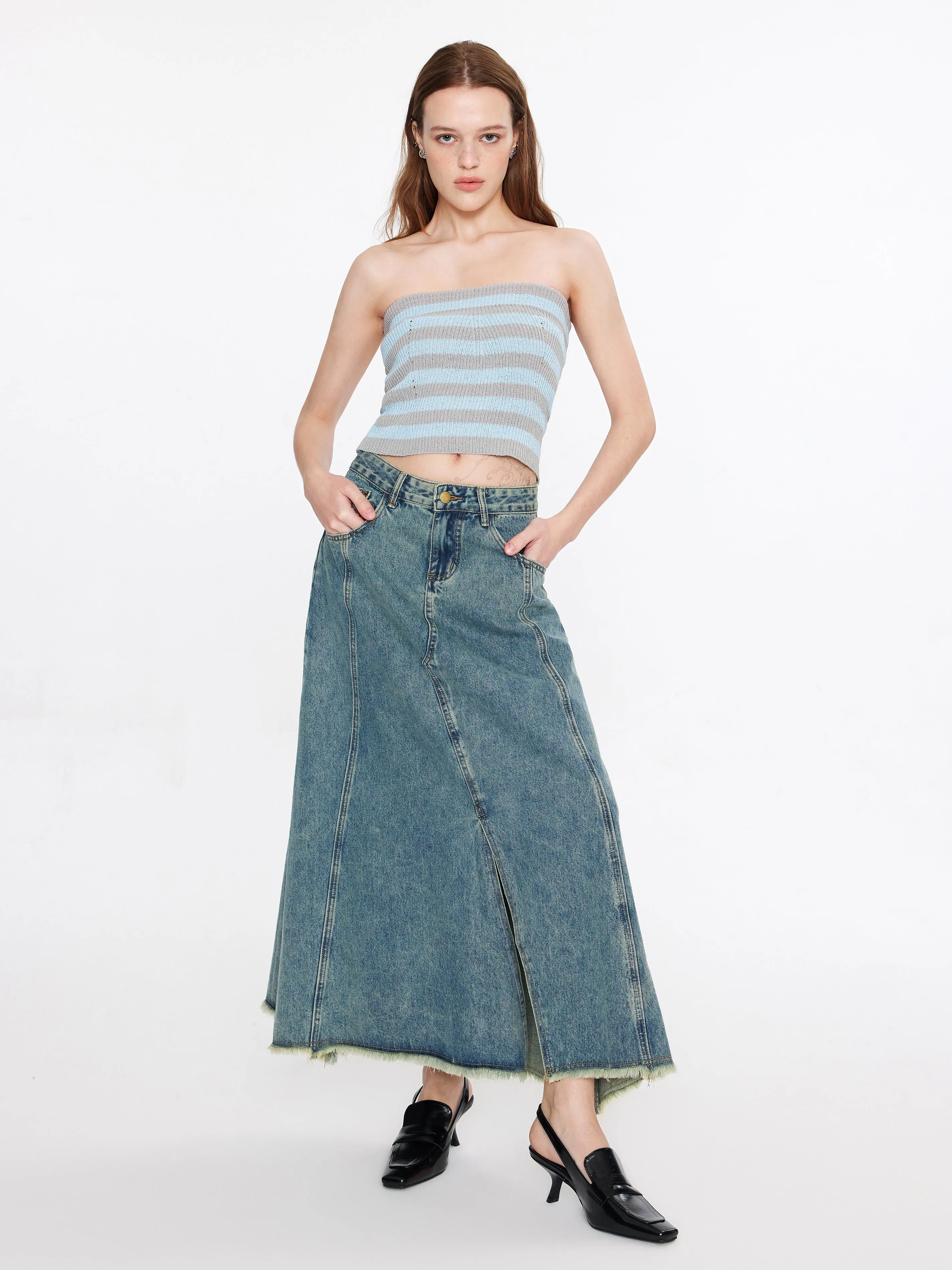 Strapless Striped Knit Top