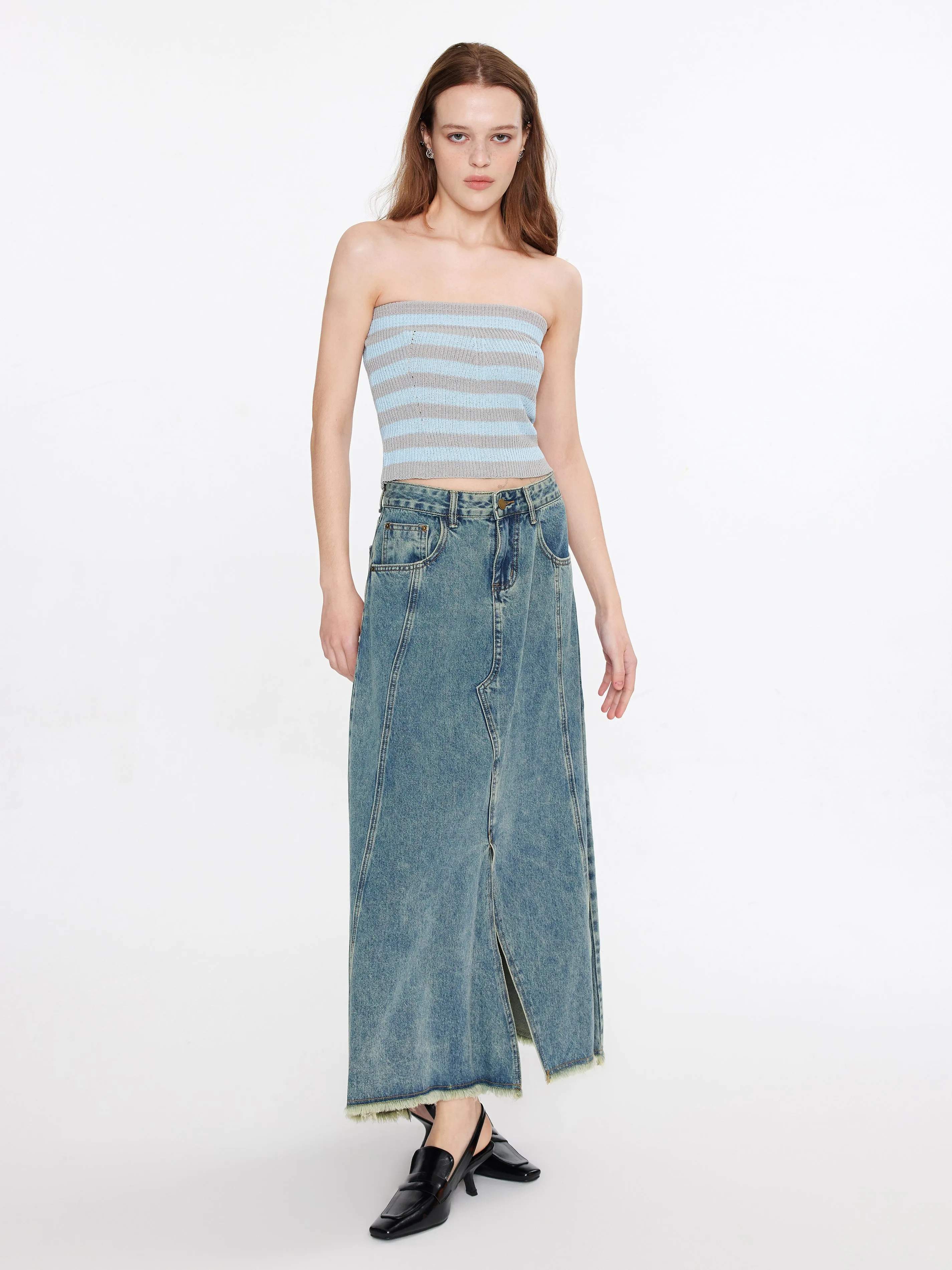 Strapless Striped Knit Top