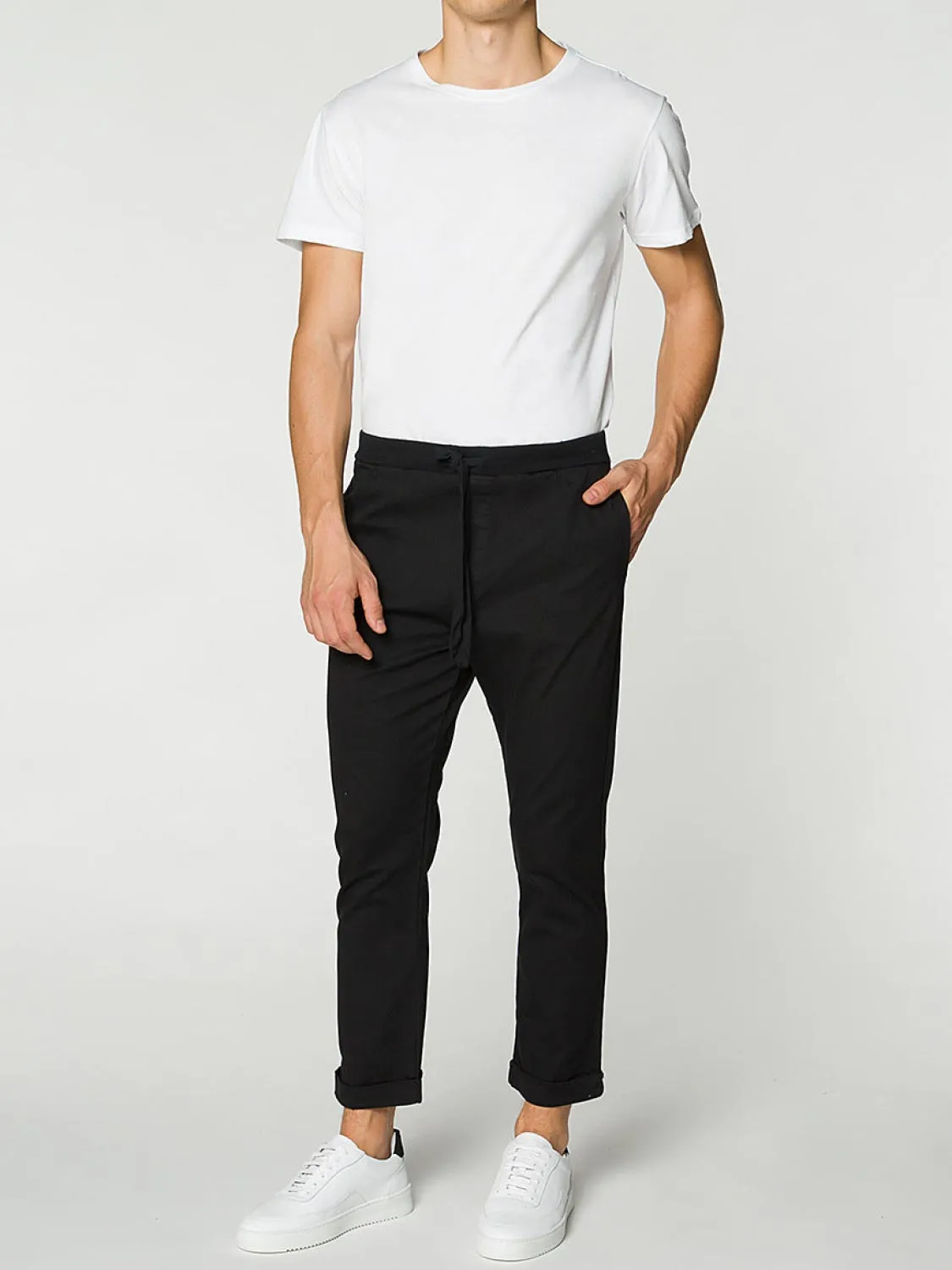 Stretch-Cotton Slim-Fit Drawstring Trousers Black